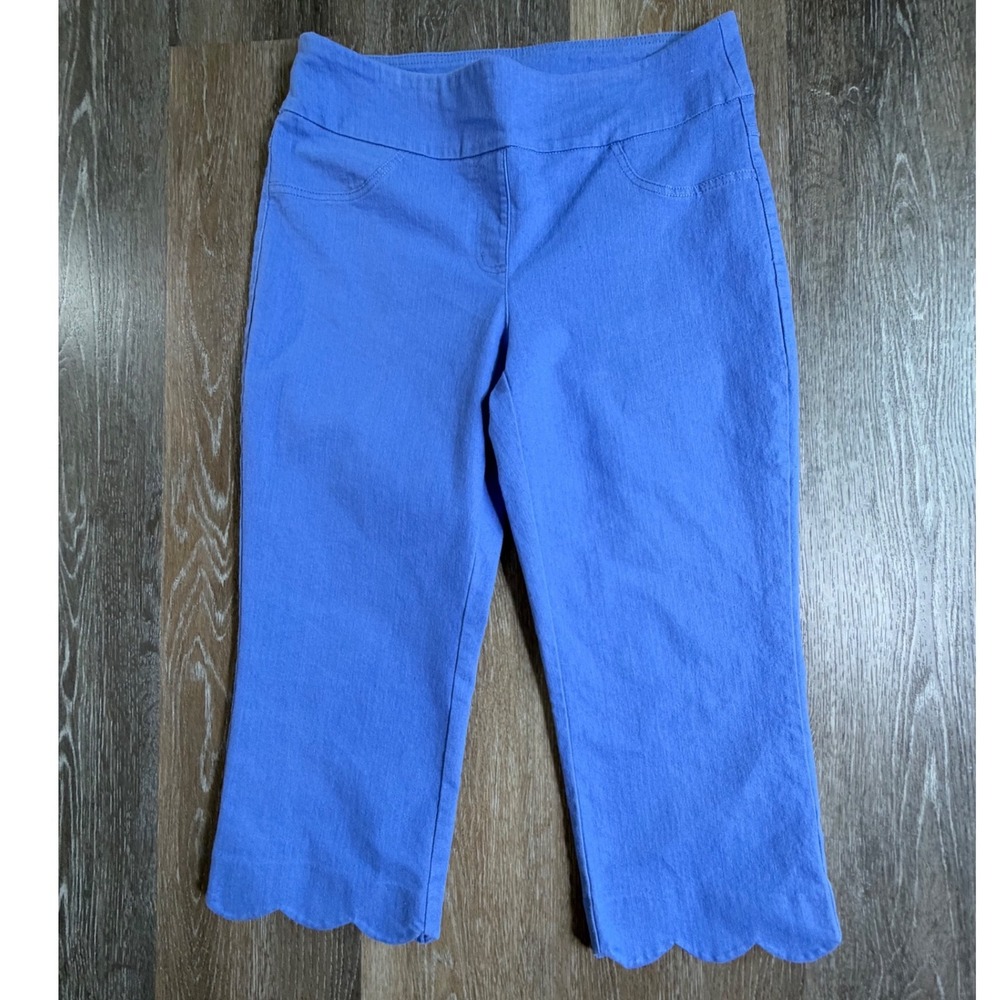 Ruby Rd Capri Pants Women 6P Blue Scalloped Hem Stretch Pull On Cropped Trousers